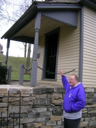 Our guide points out the first liquor store in America 